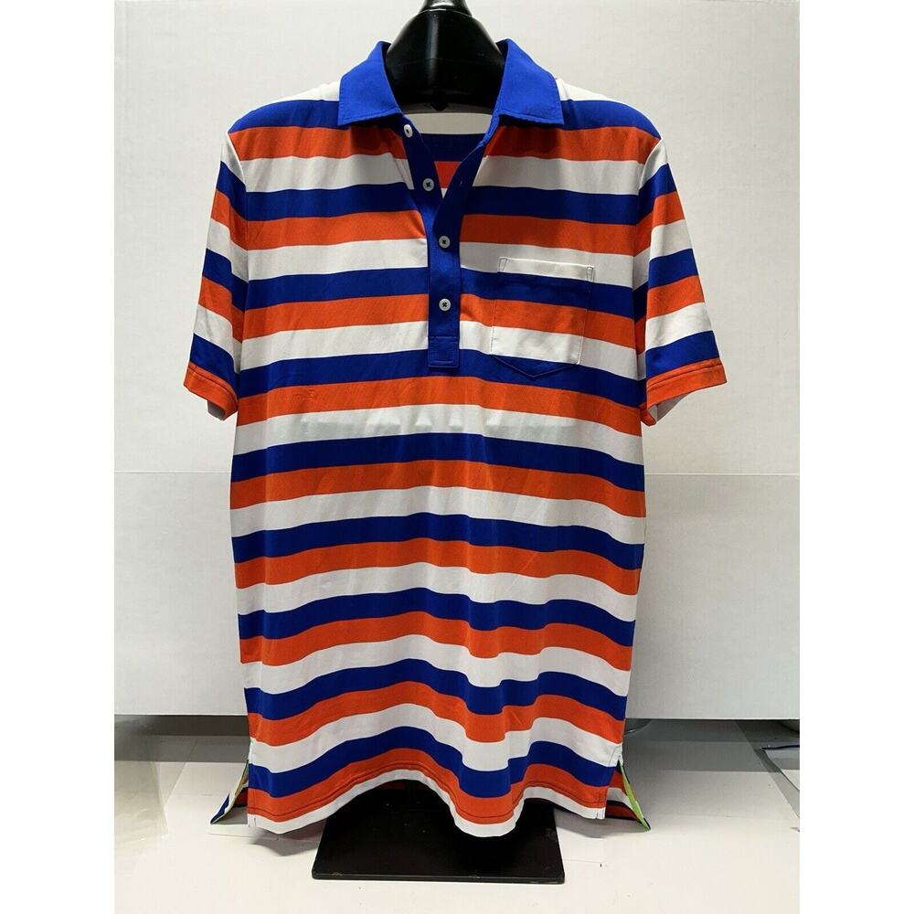 RLX Ralph Lauren Polo Shirt Mens‎ Med Orange Blue White Striped Golf Performance